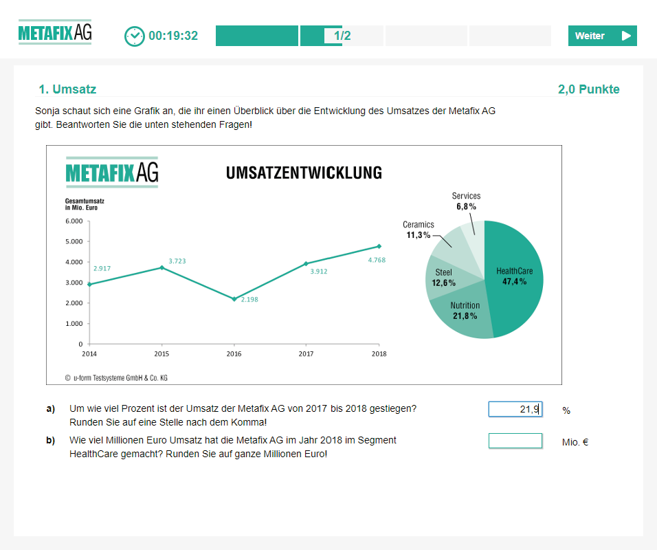 Muster-Aufgabe Rechnen 1 Metafix AG