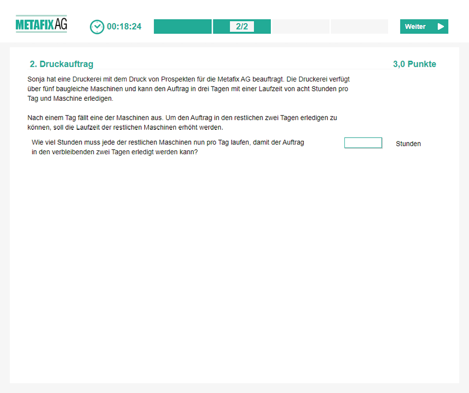 Muster-Aufgabe Rechnen 2 Metafix AG