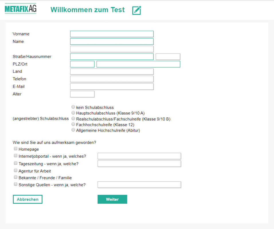 Muster-Datenerfassung Metafix AG