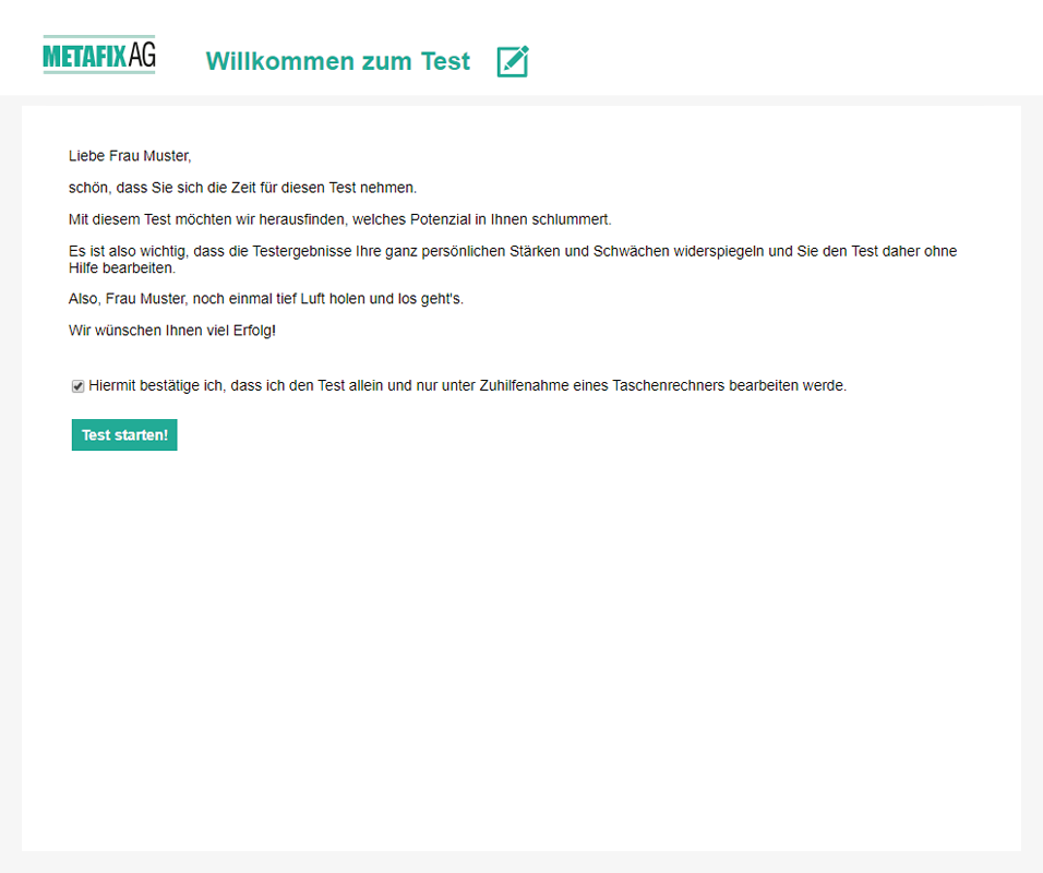 Muster-Willkommenseite Metafix AG